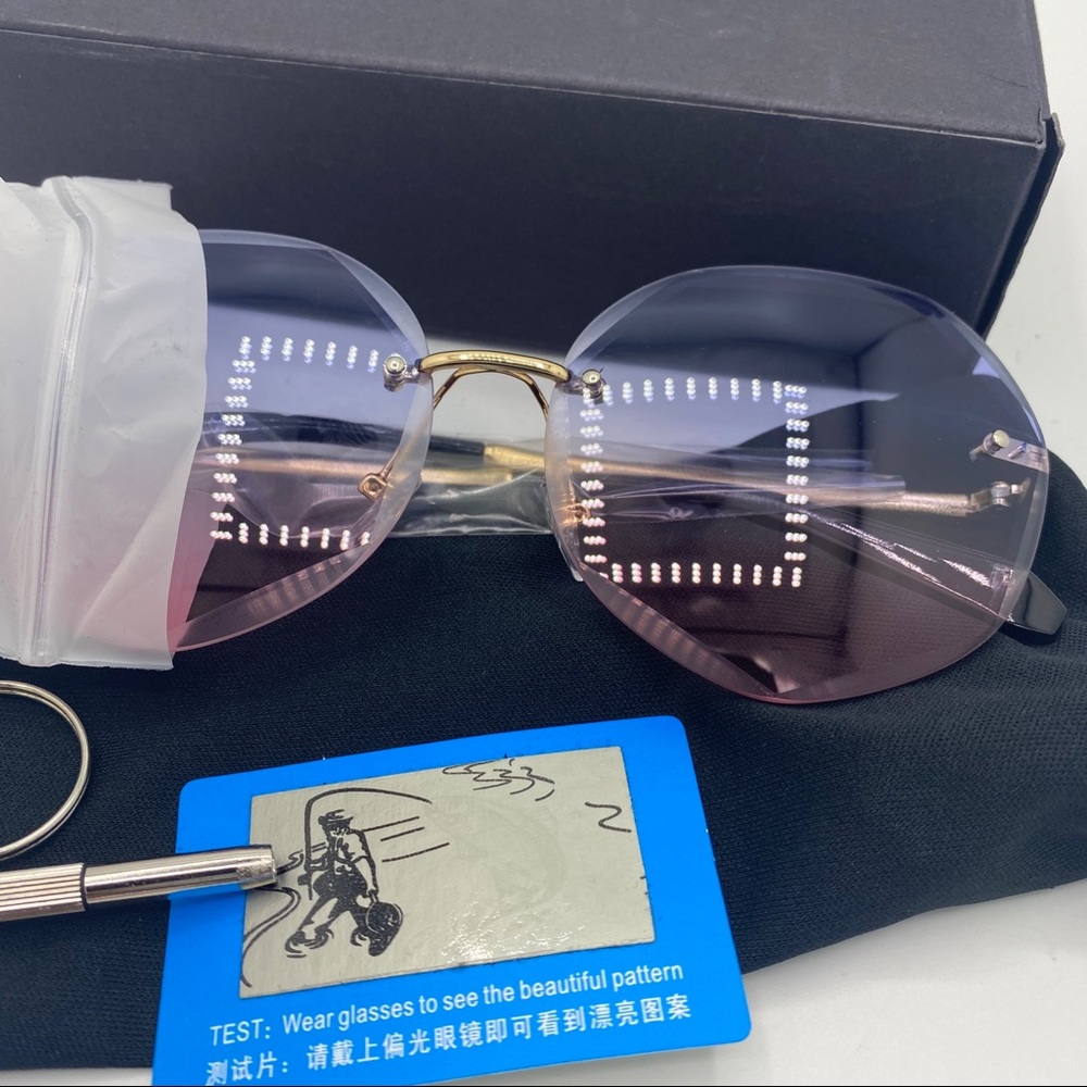 Oversized Rimless Round Fashion Sunglasses - Picture 7 of 8